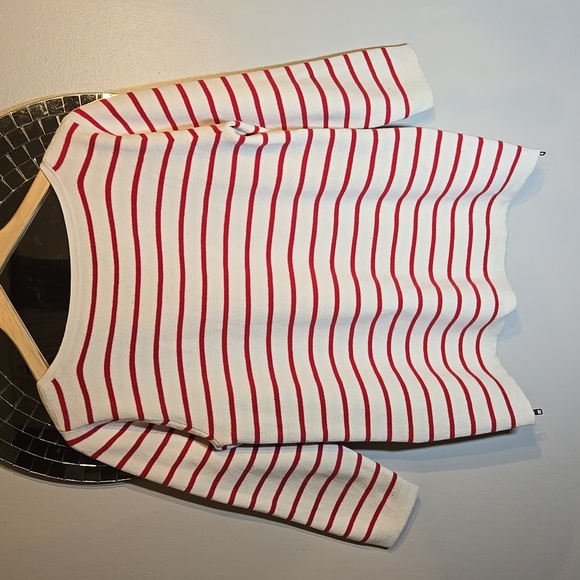 J. Crew Cotton Knit Nautical Red and White Striped Zipper Sides Pullover Sweater - Picture 6 of 12